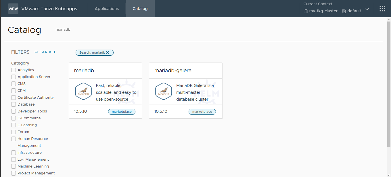 MariaDB chart search